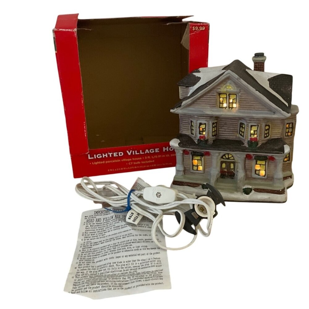 Vtg Home for the Holidays 2 Story House Light-Up Ceramic Christmas Village Shop